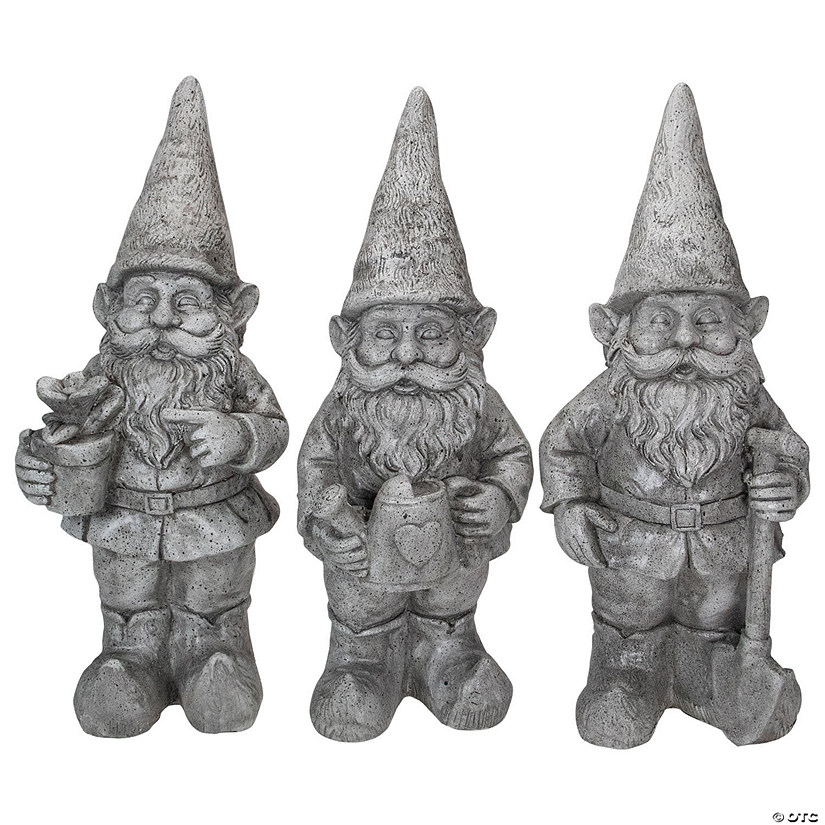 Northlight Set of 3 Gray Gardening Garden Gnomes Outdoor Statues 15.75" Image