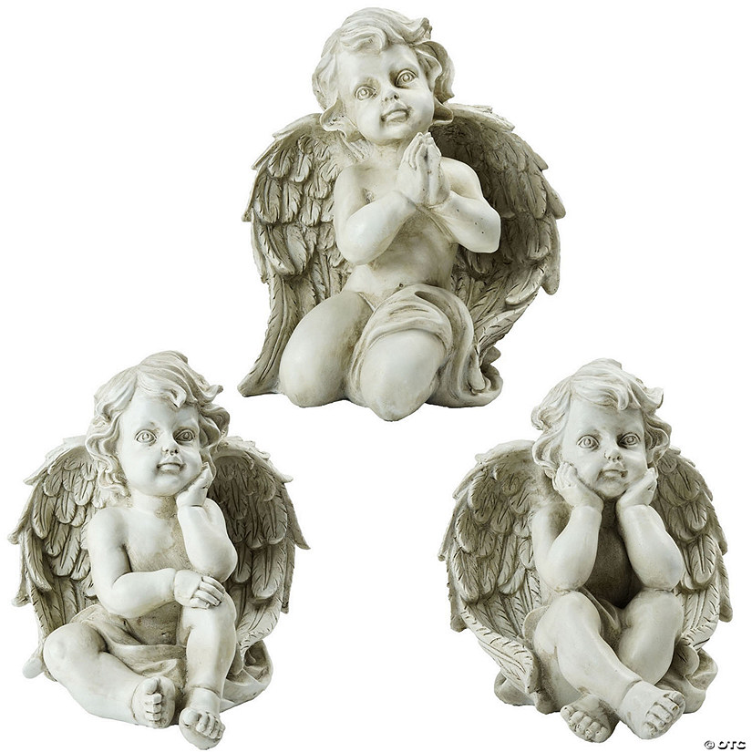 Northlight Set of 3 Gray Sitting Cherub Angel Outdoor Garden Statues 11" Image