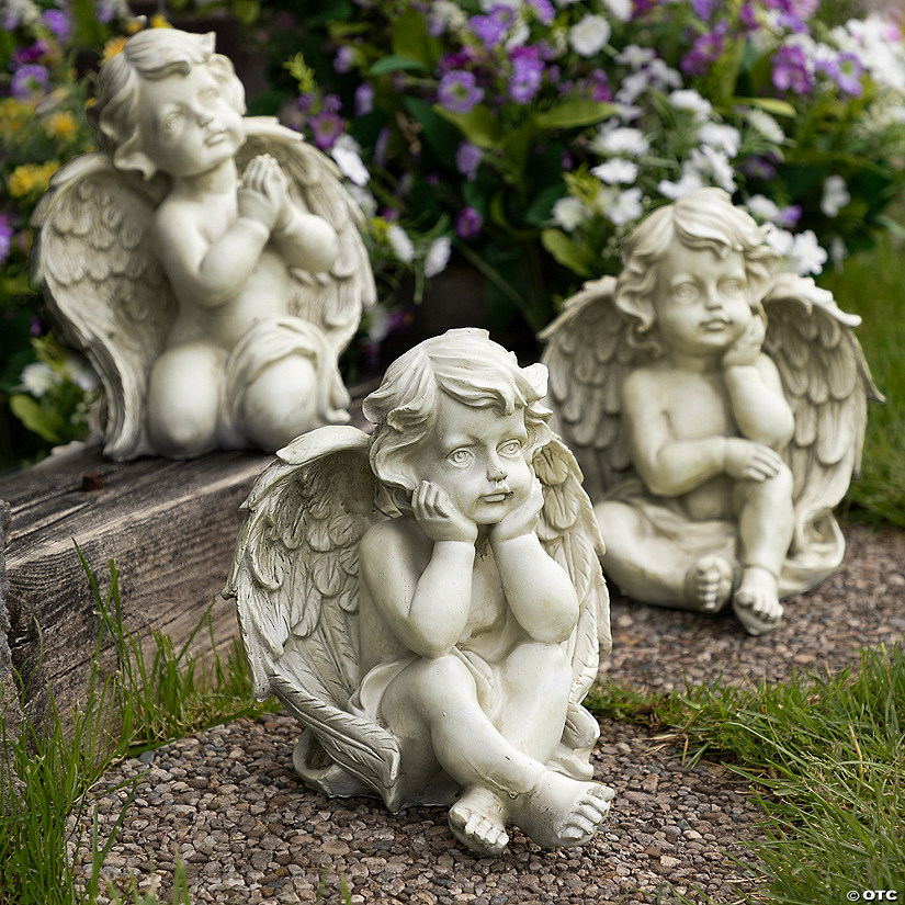 Northlight Set of 3 Gray Sitting Cherub Angel Outdoor Garden Statues 11" Image