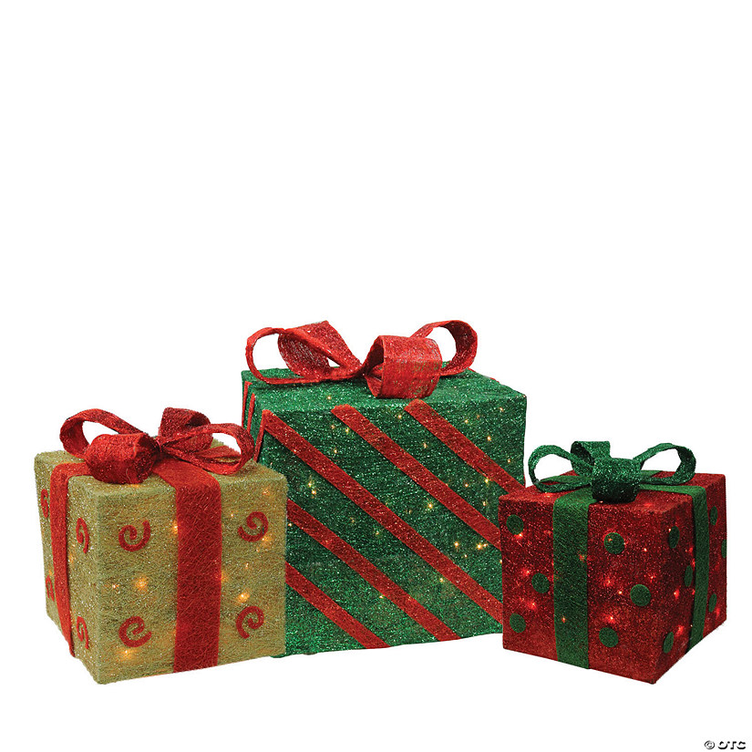 Northlight - Set of 3 Green and Red Lighted Gift Boxes Outdoor Christmas Decor Image