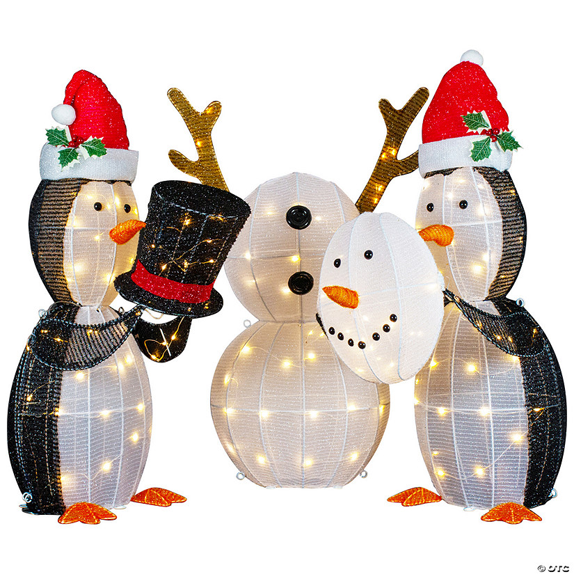 Northlight Set of 3 LED Lighted Penguins Building Snowman Outdoor Christmas Decoration 35" Image