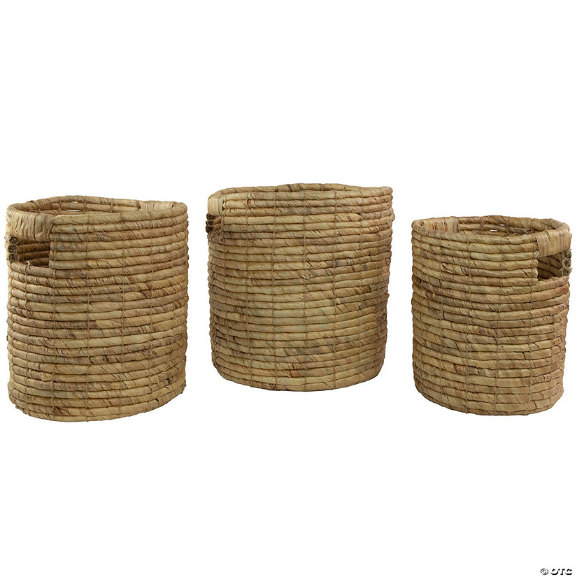 Northlight Set of 3 Light Brown Natural Woven Table and Floor Cylindrical Seagrass Baskets Image