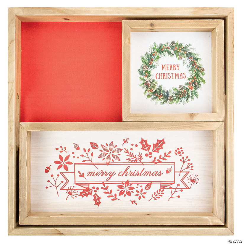 Northlight - Set of 3 Merry Christmas Wood Plaques and Serving Tray with Handles  16" Image