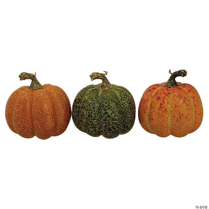 Northlight Set of 3 Orange and Green Artificial Fall Harvest Pumpkins 4" Image