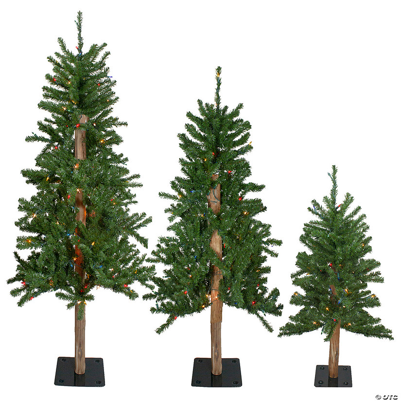 Northlight Set of 3 Pre-Lit Slim Alpine Artificial Christmas Trees 5' - Multicolor Lights Image