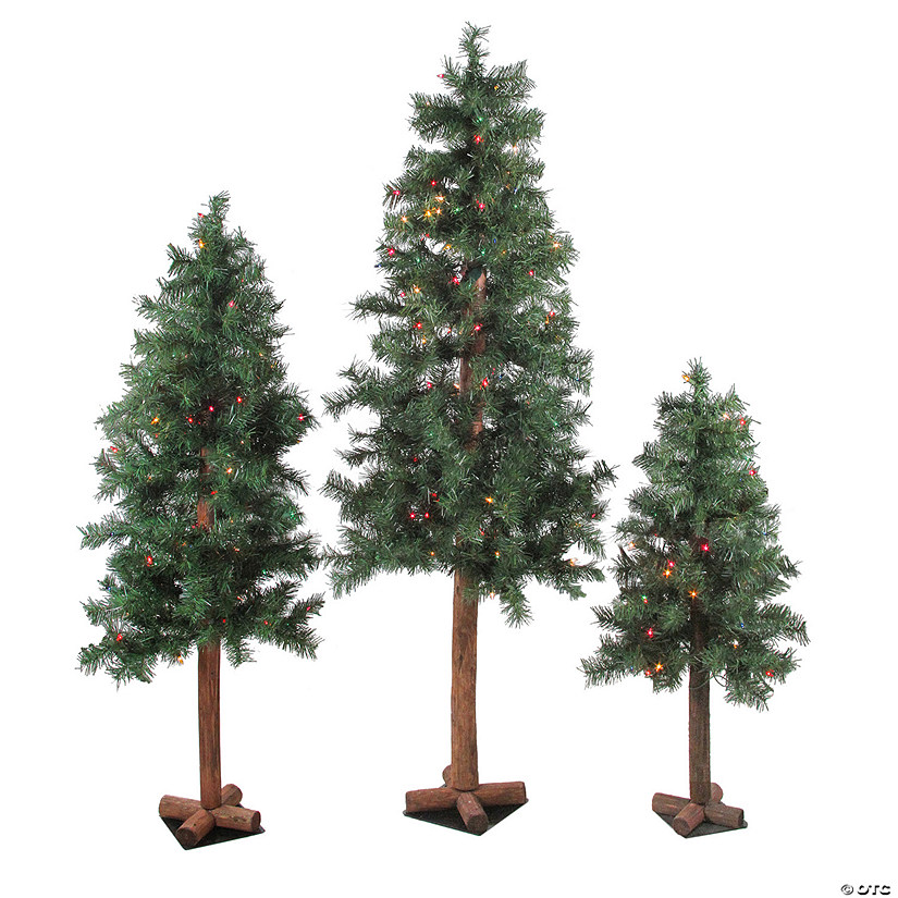 Northlight Set of 3 Pre-Lit Slim Woodland Alpine Artificial Christmas Trees 5' - Multicolor Lights Image