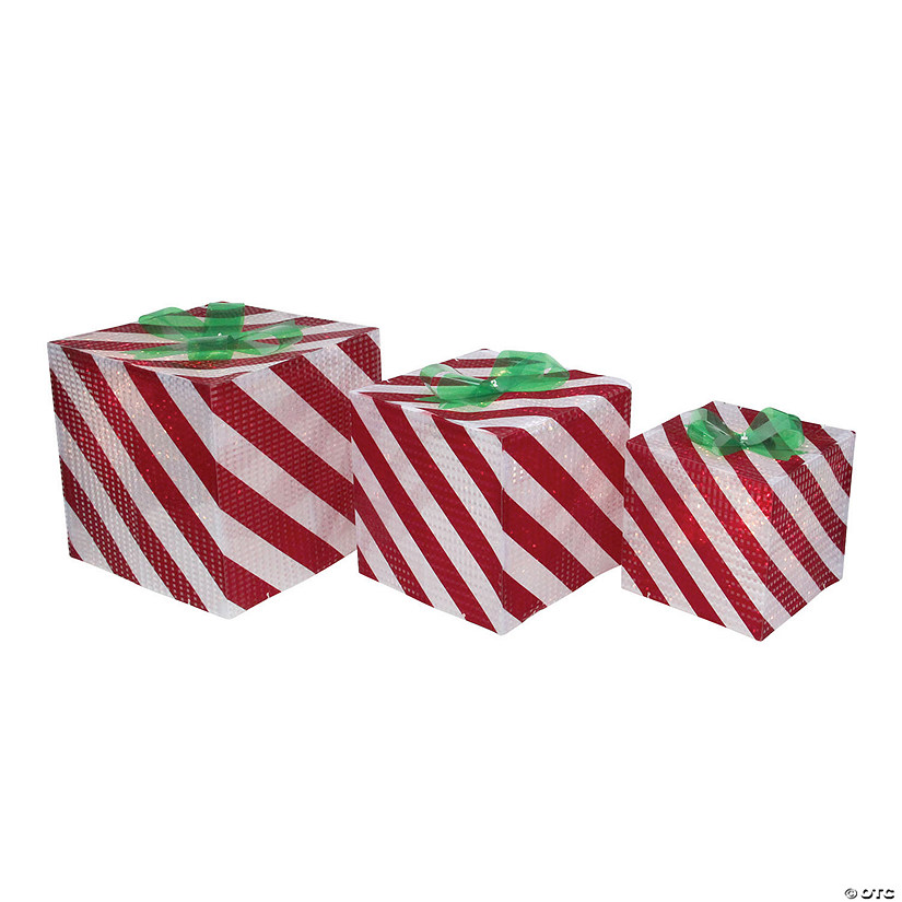 Northlight - Set of 3 Red and White Striped Gift Box Outdoor Christmas Decor Image