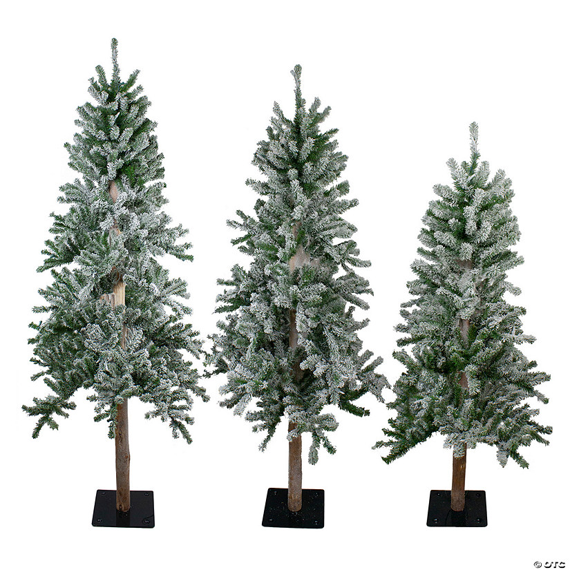 Northlight Set of 3 Slim Flocked Alpine Artificial Christmas Trees 6' - Unlit Image