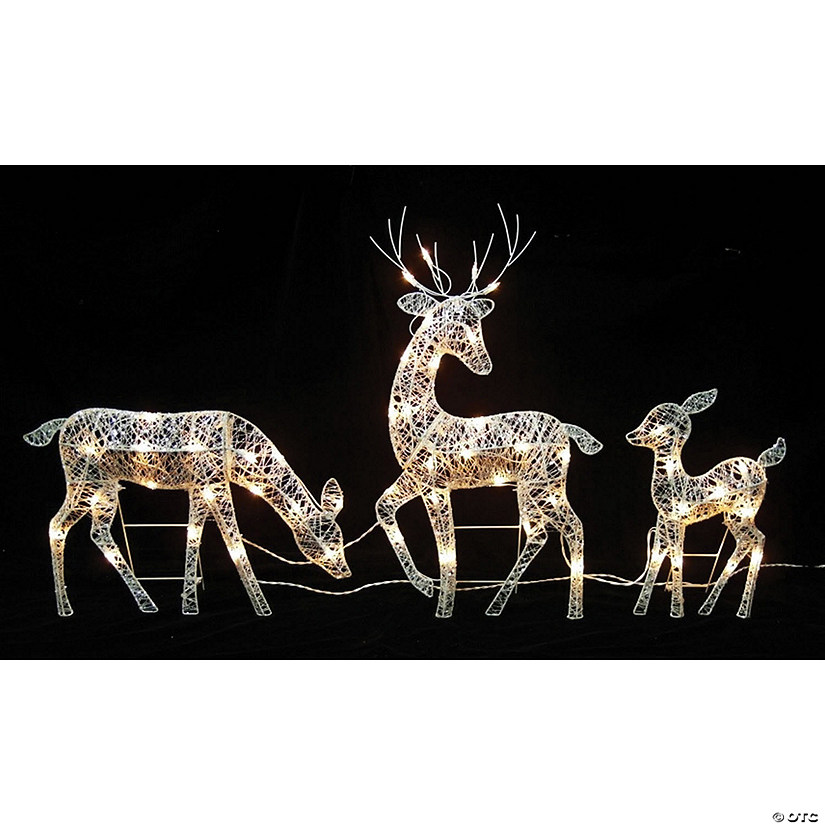 Northlight - Set of 3 White Glittered Doe  Fawn and Reindeer Lighted Christmas Outdoor Decoration Image