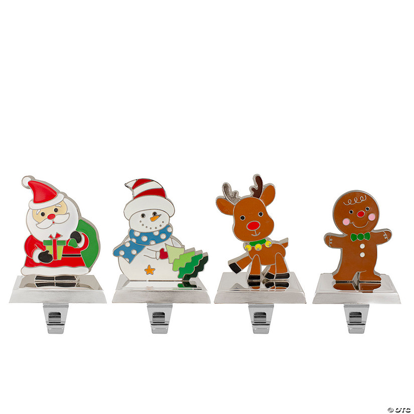 Northlight Set of 4 Christmas Figures Stocking Holders with Silver Base Image