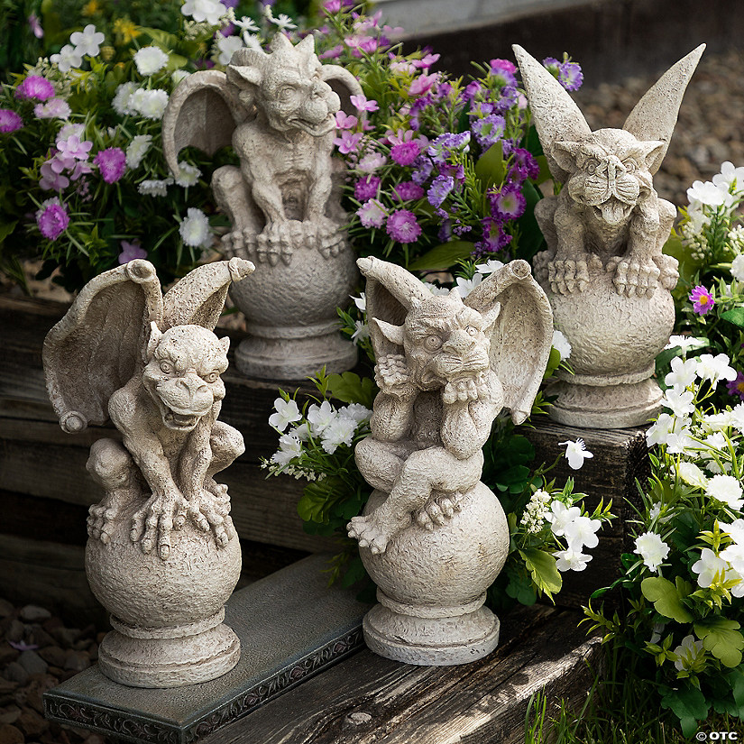 Northlight Set of 4 Gargoyles on Pedestals Outdoor Garden Statues 13" Image