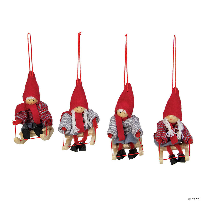 Northlight Set of 4 Holiday Kids on Sleds Christmas Ornaments 4" Image
