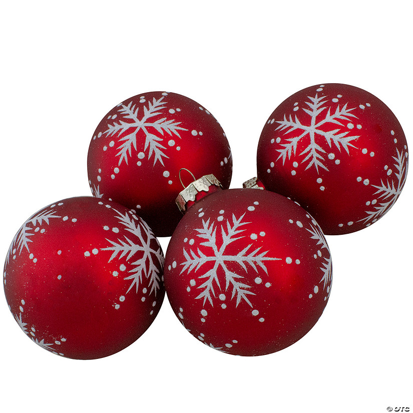 Northlight Set of 4 Matte Red Glass Ball Christmas Ornaments 3.25-Inch (80mm) Image