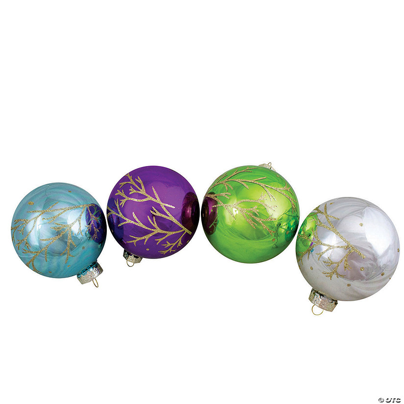 Northlight Set of 4 Multi-Color Shiny Glass Ball Christmas Ornaments 4-Inch (100mm) Image
