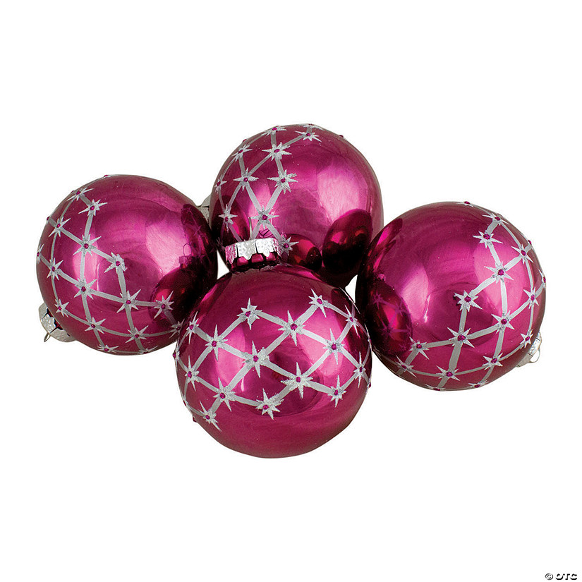Northlight Set of 4 Pink Glass Ball Christmas Ornaments 3.25-Inch (80mm) Image