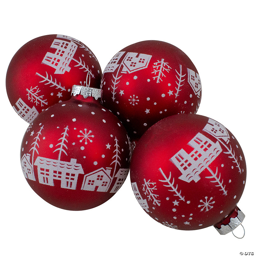 Northlight Set of 4 Red Matte Glass Ball Hanging Christmas Decorations 3.2 Inch (80mm) Image