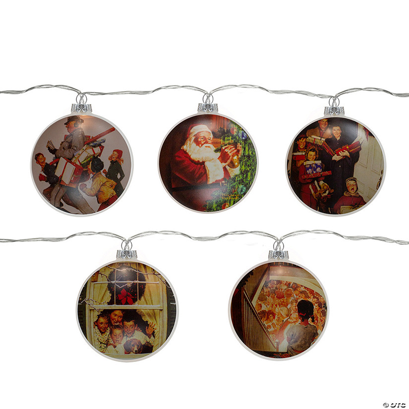 Northlight Set of 5 Norman Rockwell Glass Christmas Disc Lights Image