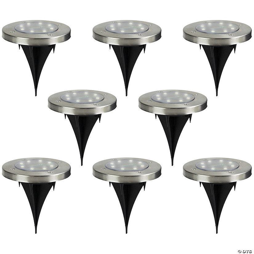 Northlight Set of 8 Stainless Steel Round Solar Powered LED Pathway Markers 5" Image