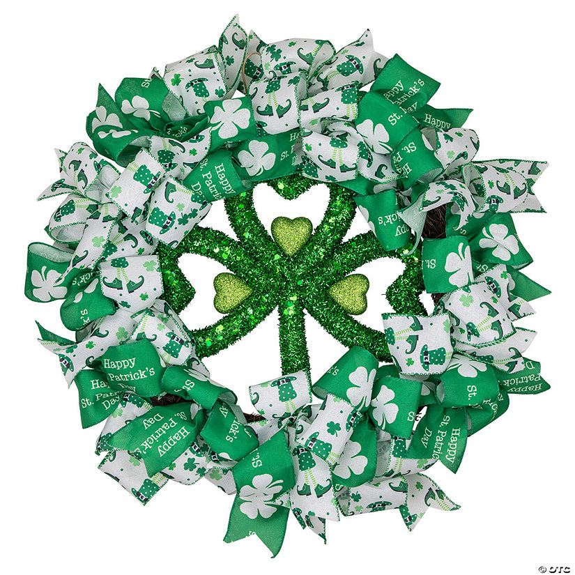 Northlight shamrocks and ribbons st. patrick's day wreath  24-inch  unlit Image