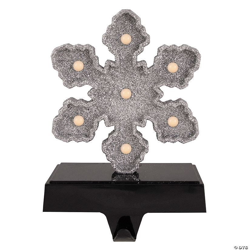 Northlight Silver Glittered LED Lighted Snowflake Christmas Stocking Holder 7" Image