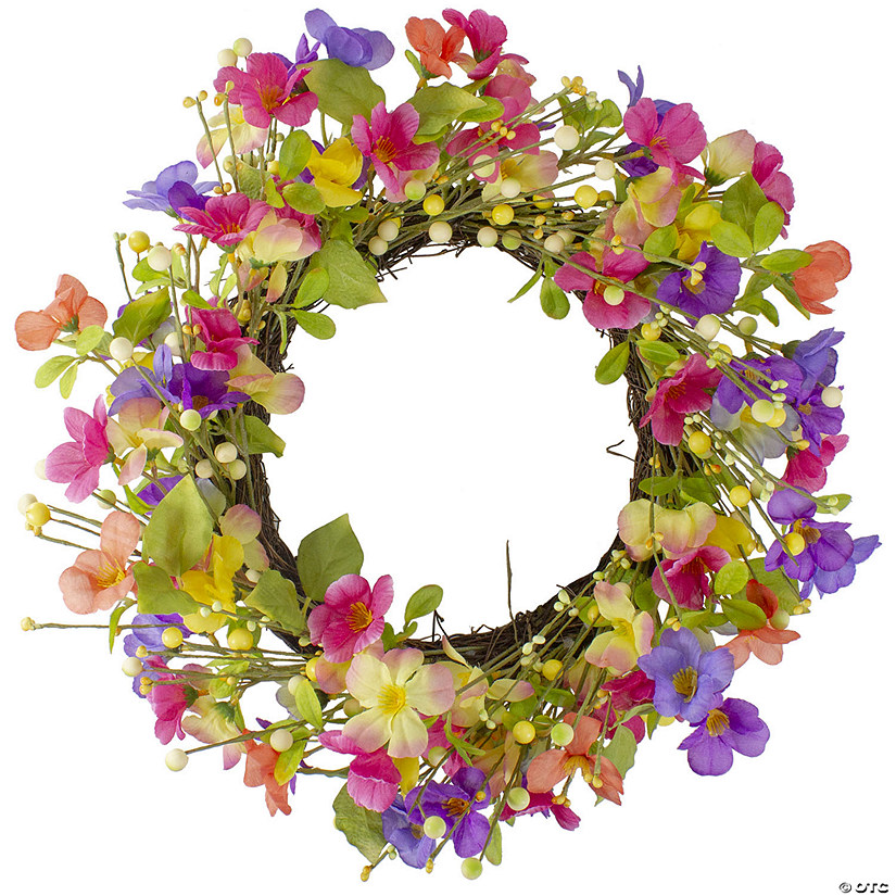 Northlight wild flowers and berries artificial spring twig wreath  pink and yellow - 20-inch Image