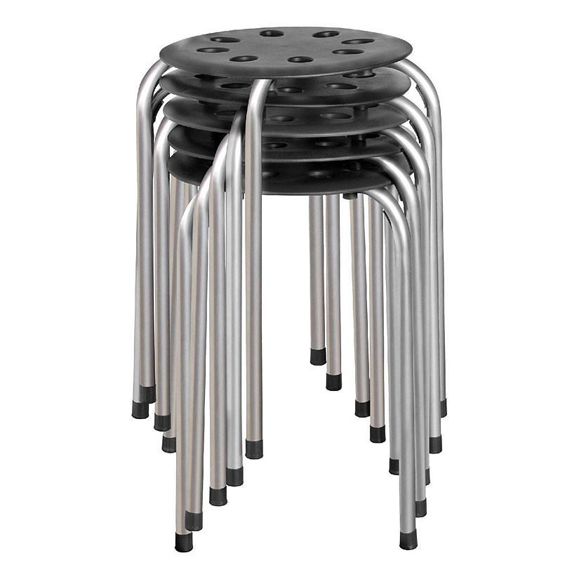 Norwood Commercial Furniture Black Plastic Stack Stool with Silver Legs (5 Pack) Image