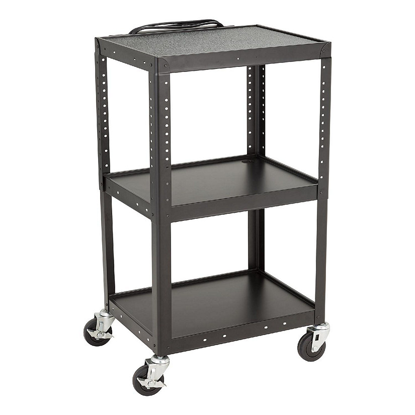 Norwood Commercial Furniture Heavy-Duty Adjustable-Height Metal AV Cart with Electric Image