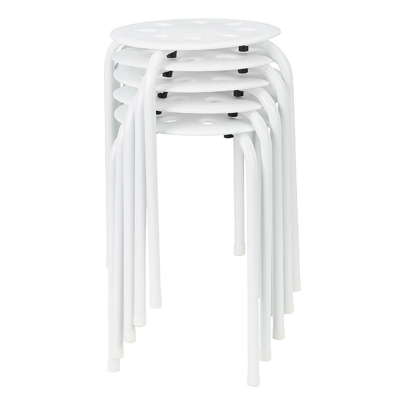 Norwood Commercial Furniture White Plastic Stack Stool with White Legs (5 Pack) Image