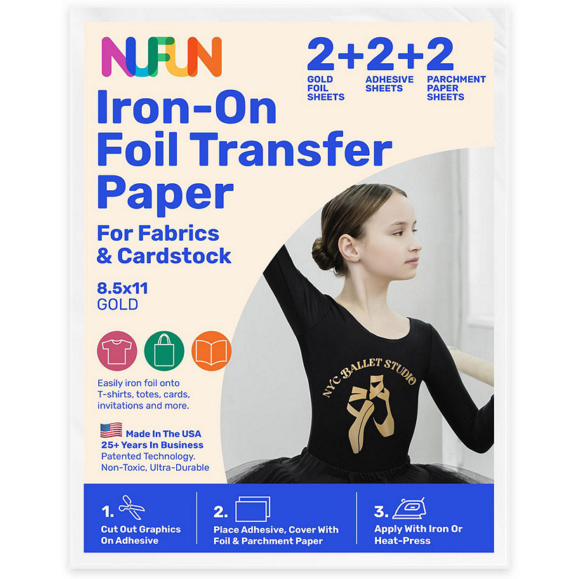 NuFun Activities Iron-On Foil Transfer Sheets - Gold Kit - 8.5 x 11 Inch - 2ct Image