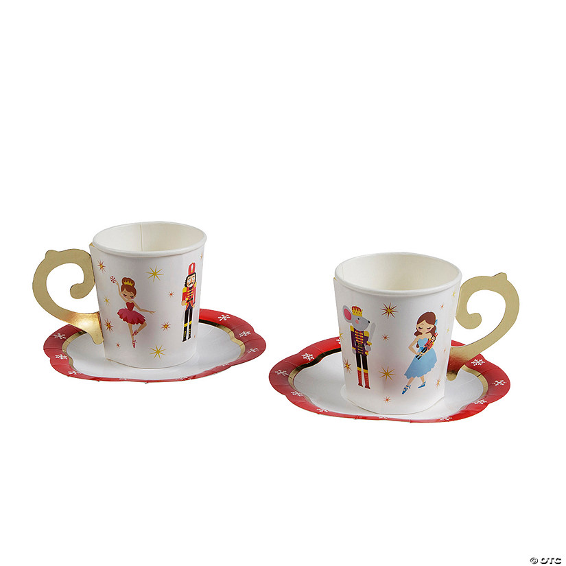 Nutcracker Disposable Paper Tea Cups with Saucers - 8 Ct. Image