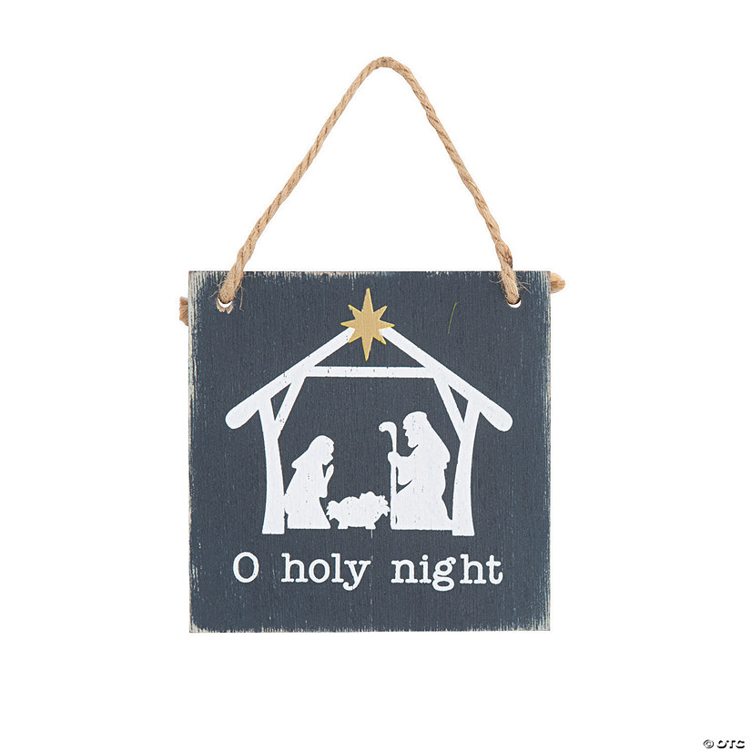 O Holy Night Rustic Wood Sign Christmas Ornaments - 12 Pc. Image