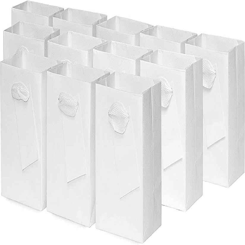 OccasionALL- Extra Small White Paper Gift Bags with Fancy Handles