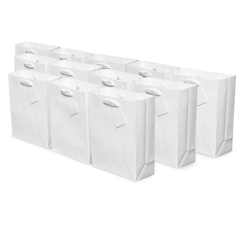 OccasionAll- Large White Paper Wedding Gift Bags with Fancy Handles for