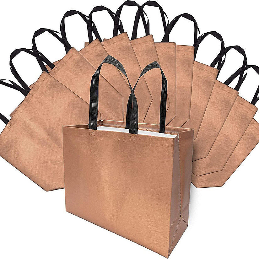 OccasionALL- Rose Gold Gift Bags with Handles, Non-Woven Gift Wrap Bags for Birthdays 12 Pack 16x6x12 Image