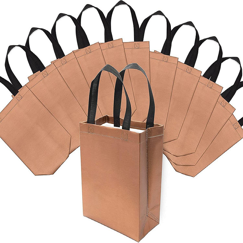 OccasionALL- Rose Gold Gift Bags with Handles, Non-Woven Gift Wrap Bags for Birthdays 12 Pack 8x4x10 Image