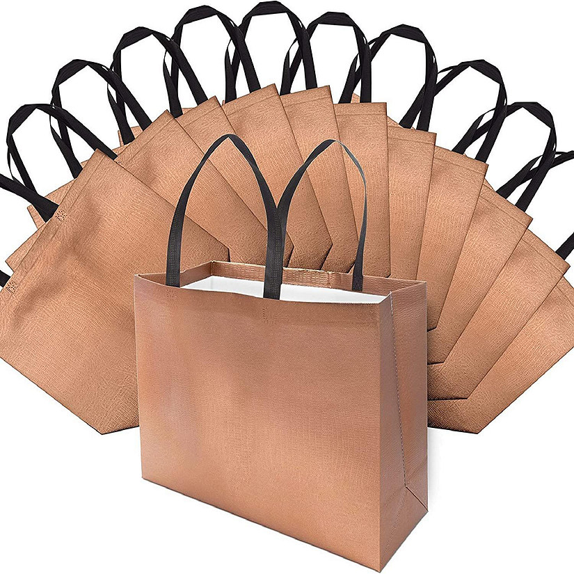 OccasionALL- Rose Gold Large Non-Woven Reusable Gift Bags with Handles for All Occasions 12 Pack 16x6x12 Image