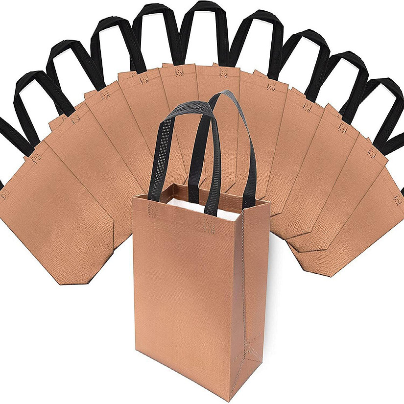 OccasionALL- Rose Gold Non-Woven Reusable Gift Bags with Handles for All Occasions 12 Pack 8x4x10 Image