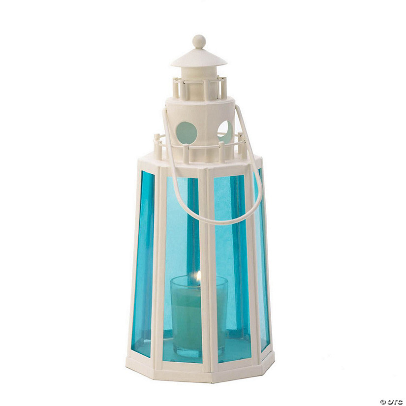 Ocean Blue Lighthouse Candle Lantern 5X5X10" Image