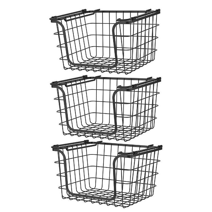 Oceanstar Stackable Metal Wire Storage Basket Set for Pantry, Countertop, Kitchen or Bathroom &#8211; Black, Set of 2 Image