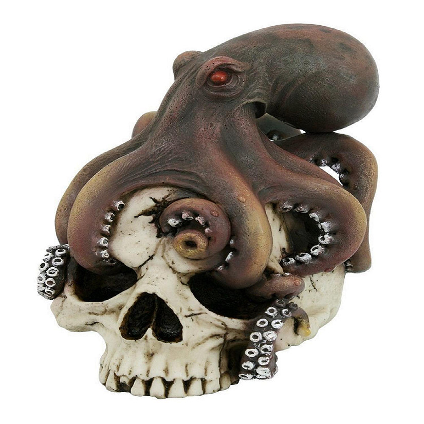 Octopus Wrapped Around Human Skull Figurine Skeleton Pirate Kraken Ocean Sea New Image