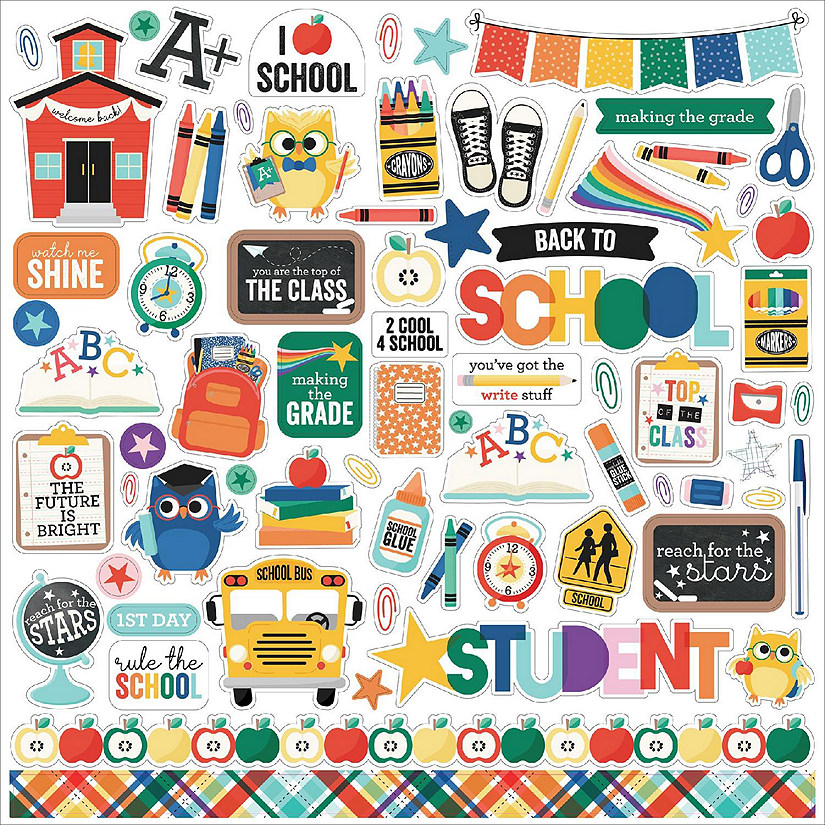 Off To School Cardstock Stickers 12"X12"Elements Oriental Trading