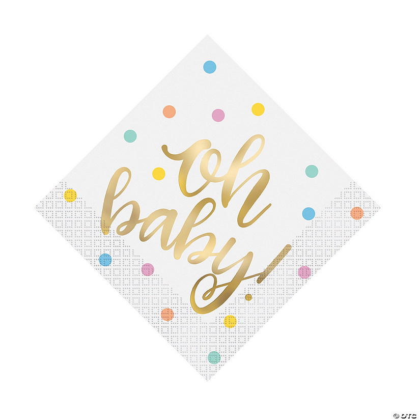 Oh Baby Gold Foil & Polka Dot Luncheon Napkins - 16 Pc. Image