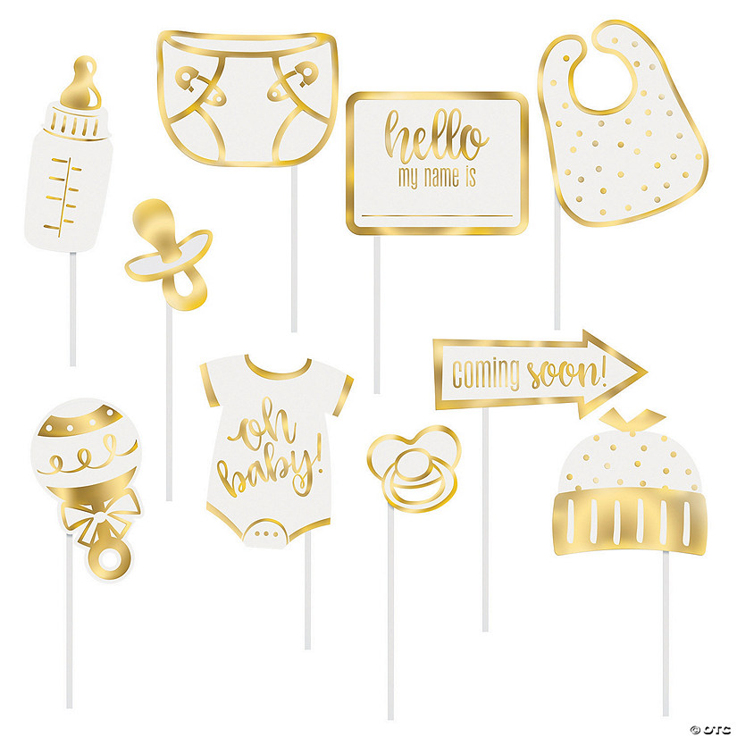 Oh Baby Gold Photo Stick Props - 10 Pc. Image
