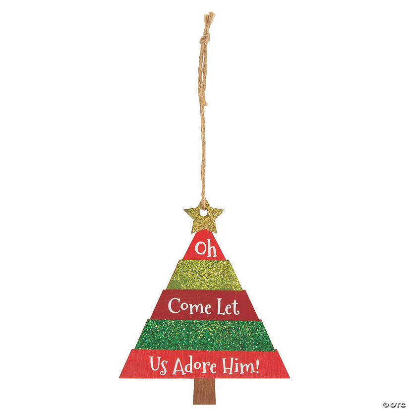 Oh Come Let Us Adore Him Wood Christmas Tree Ornaments - 12 Pc. Image