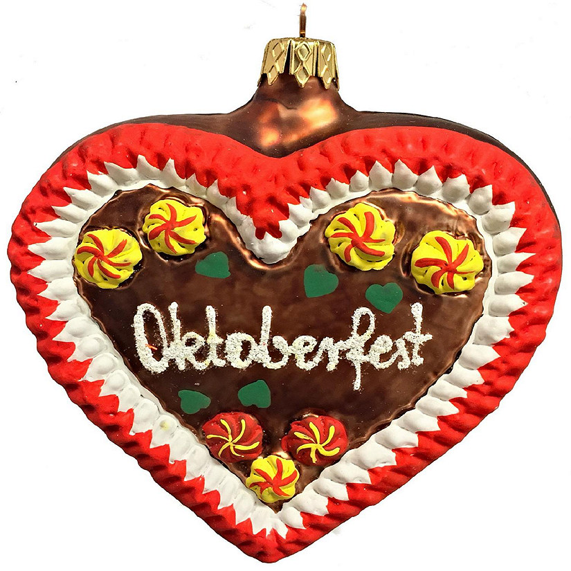 Oktoberfest Gingerbread Heart German Glass Christmas Tree Ornament Decoration Image