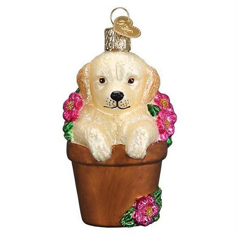 Old World Christmas 12559 Glass Blown Puppy in a Flower Pot Ornament Image