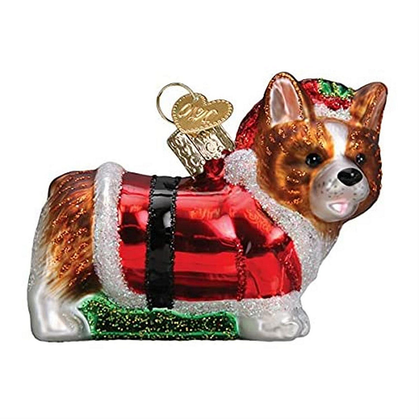 Old World Christmas #12627 Blown Glass Ornament Holly Hat Corgi Puppy 4" Image