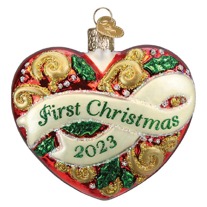 Old World Christmas 2023 First Christmas Heart Glass Ornament FREE BOX 3.5 inch Image