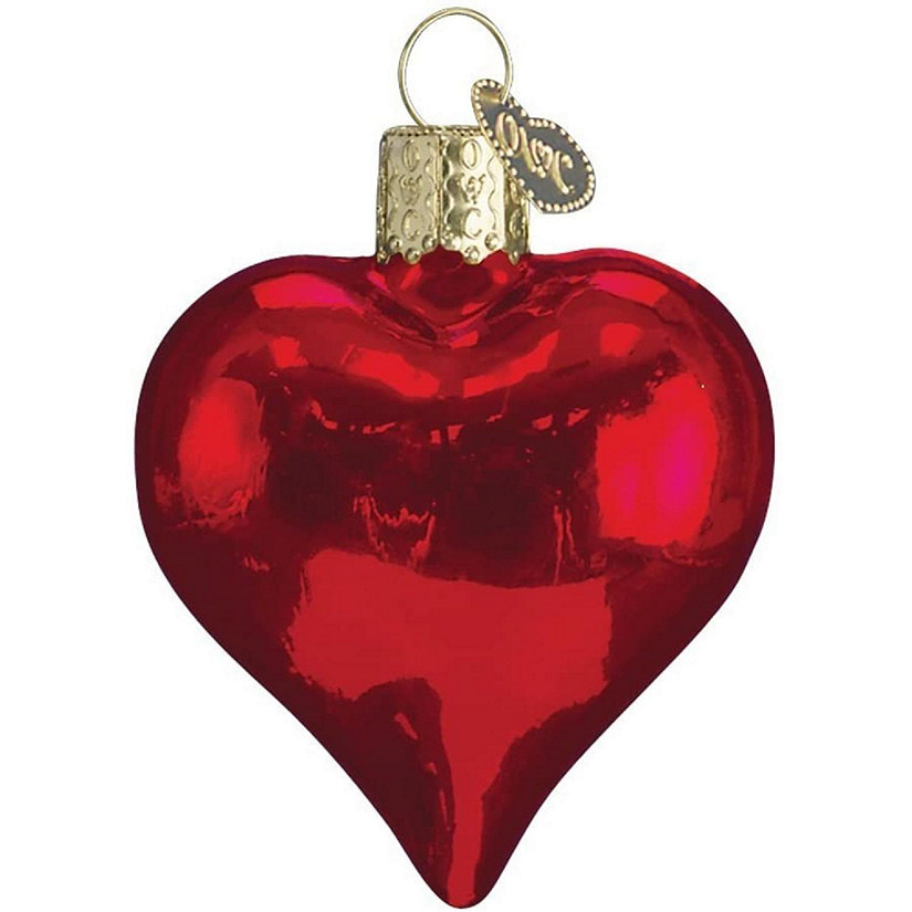 Old World Christmas 30009 Glass Blown Shiny Red Heart Ornament Image