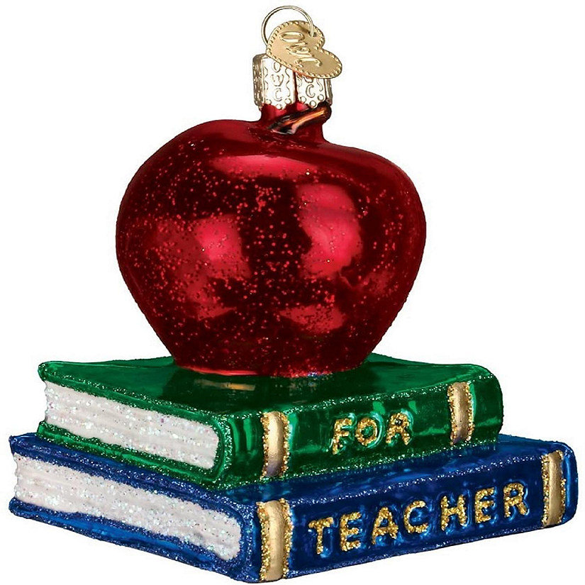 Old World Christmas # 36128 Glass Blown Ornaments, Teacher's Apple, 3.5" Image